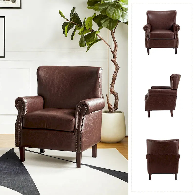 Vegan Leather Transitional Armchairs with Rolled Arms, Set of 2