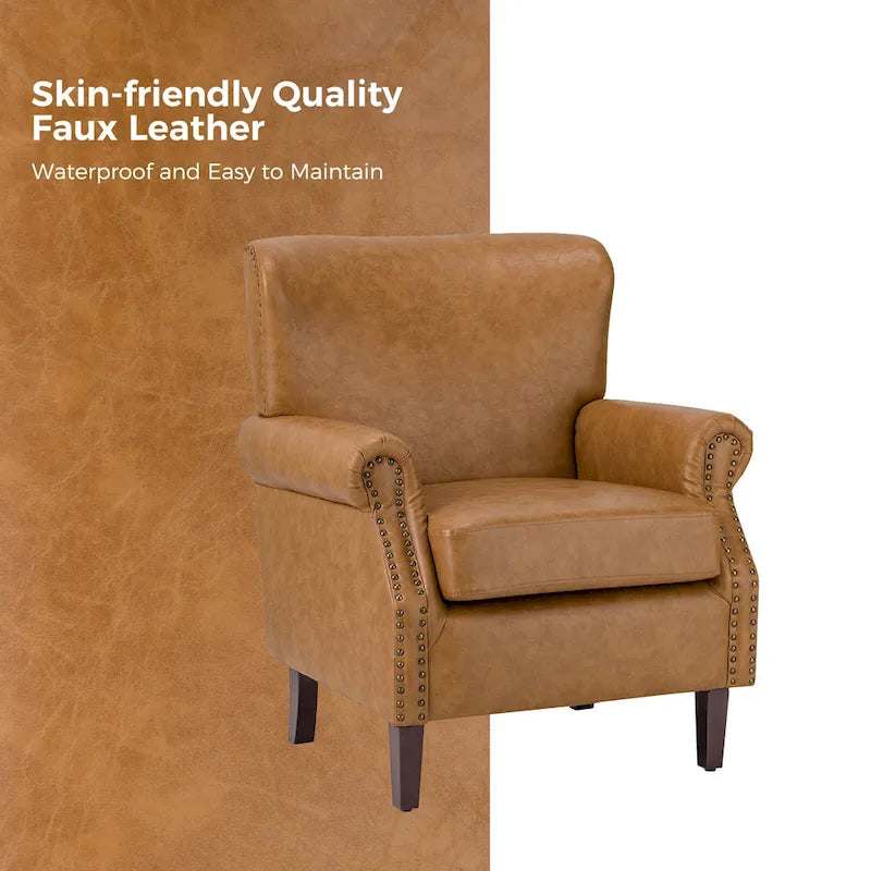 Vegan Leather Transitional Armchairs with Rolled Arms, Set of 2