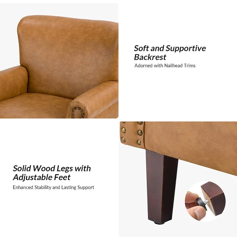 Vegan Leather Transitional Armchairs with Rolled Arms, Set of 2