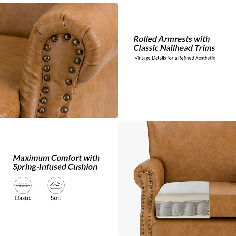Vegan Leather Transitional Armchairs with Rolled Arms, Set of 2