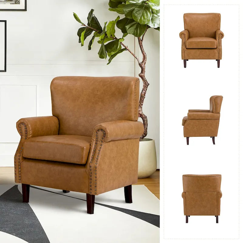 Vegan Leather Transitional Armchairs with Rolled Arms, Set of 2