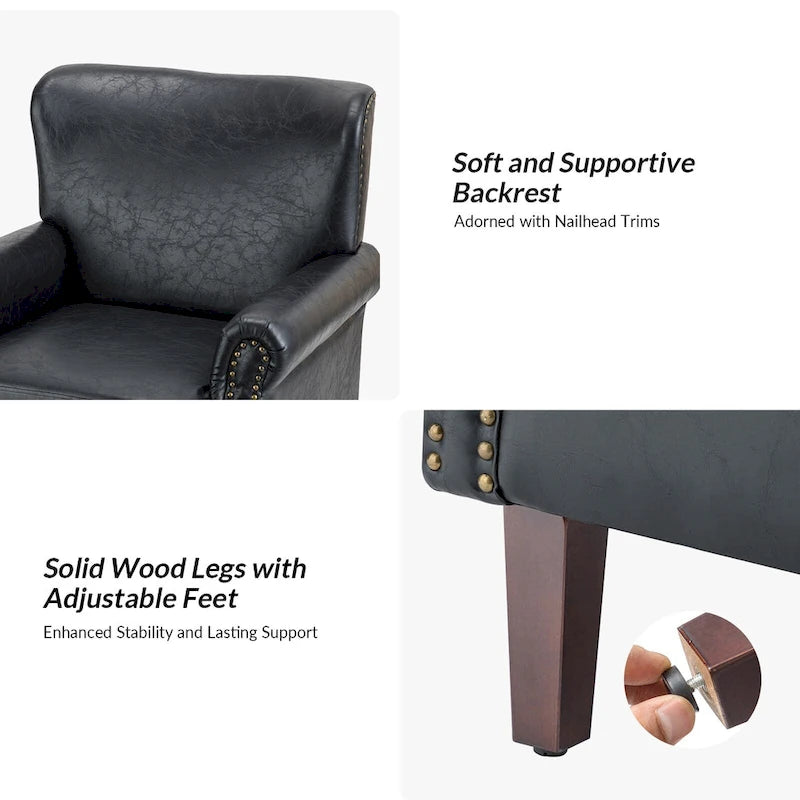 Vegan Leather Transitional Armchairs with Rolled Arms, Set of 2