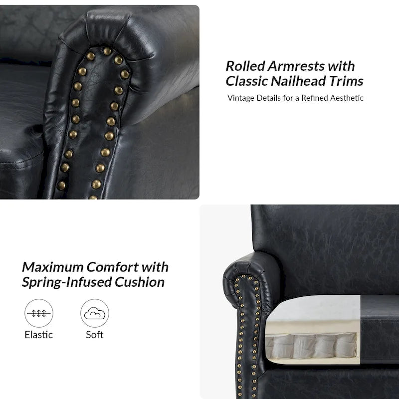 Vegan Leather Transitional Armchairs with Rolled Arms, Set of 2