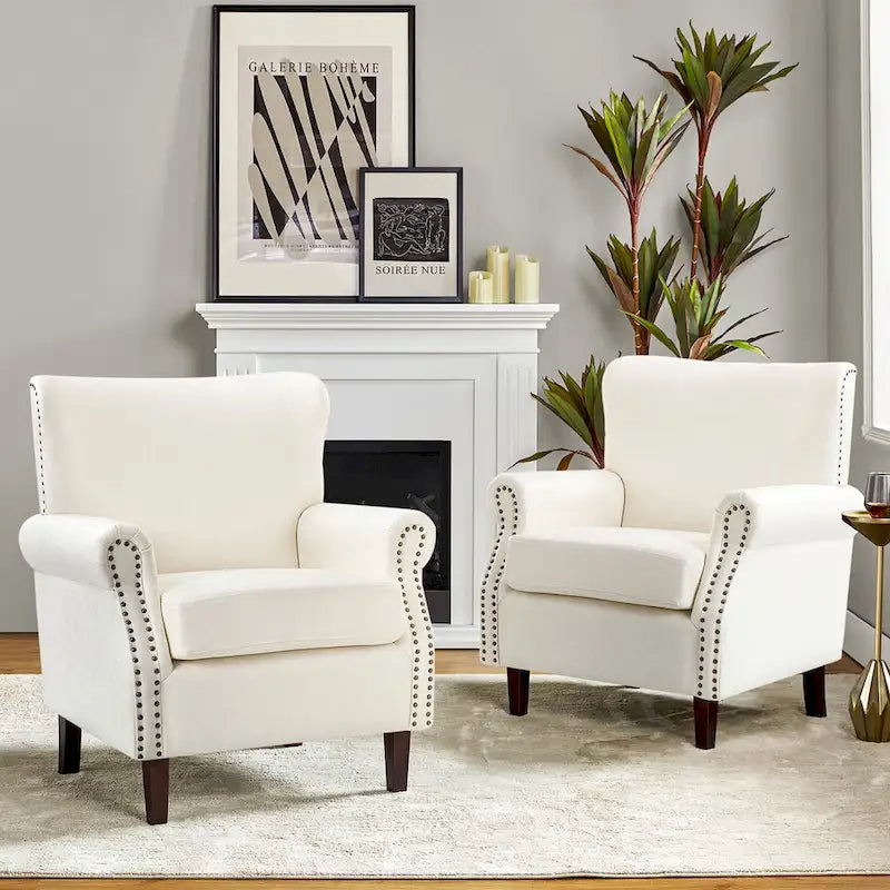 Vegan Leather Transitional Armchairs with Rolled Arms, Set of 2