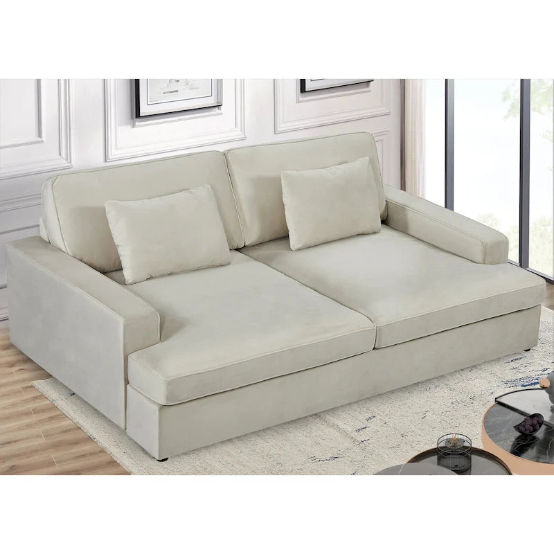 Velvet Square Arm Oversized Sleeper Sofa