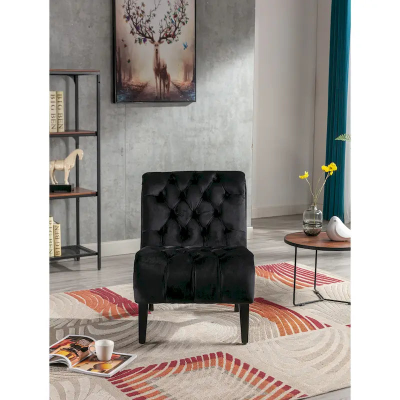 Velvet Upholstered Barrel Accent Chair with Wooden Legs