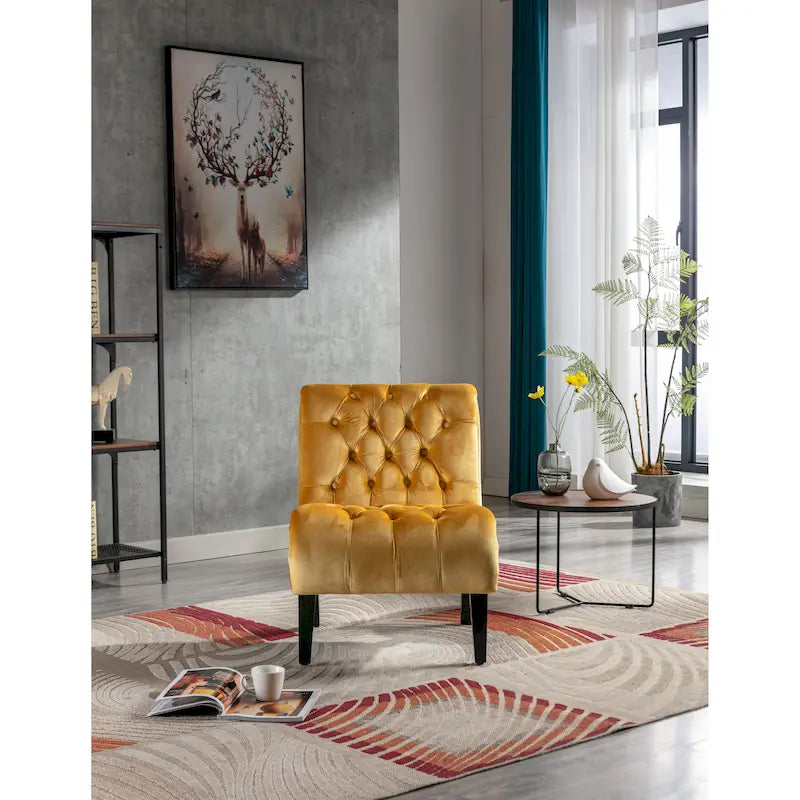 Velvet Upholstered Barrel Accent Chair with Wooden Legs