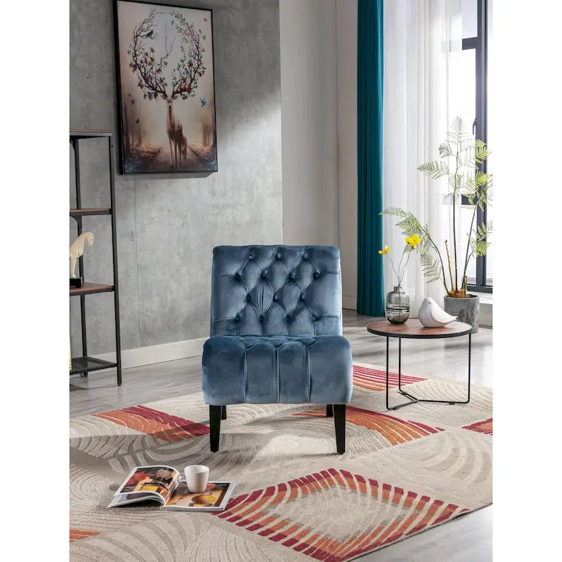 Velvet Upholstered Barrel Accent Chair with Wooden Legs