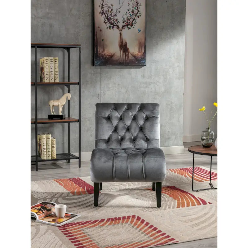 Velvet Upholstered Barrel Accent Chair with Wooden Legs