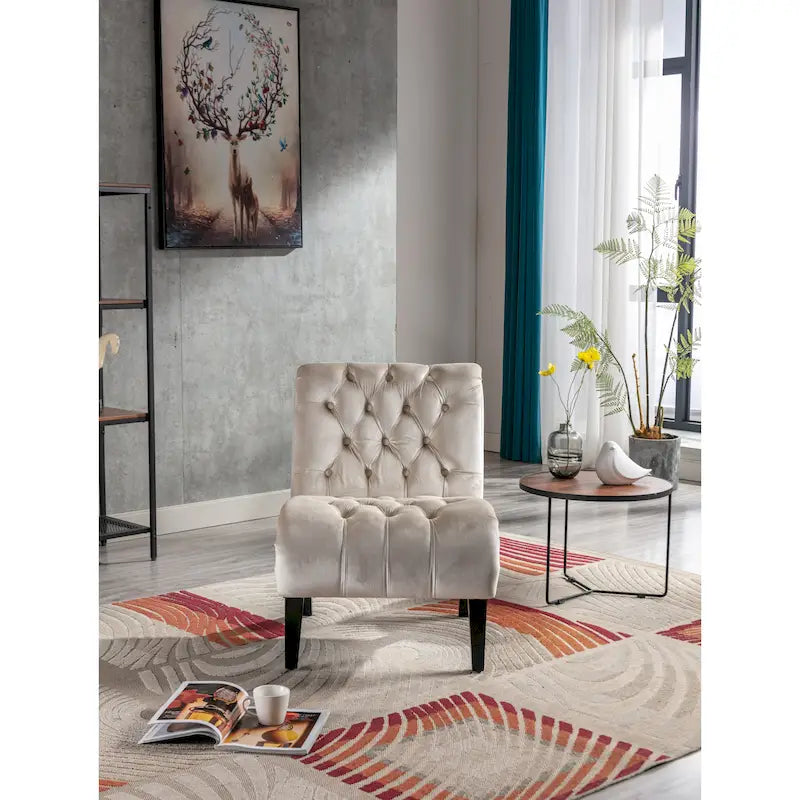 Velvet Upholstered Barrel Accent Chair with Wooden Legs