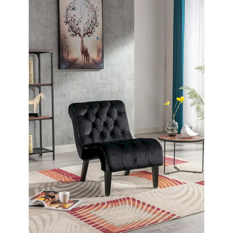 Velvet Upholstered Barrel Accent Chair with Wooden Legs