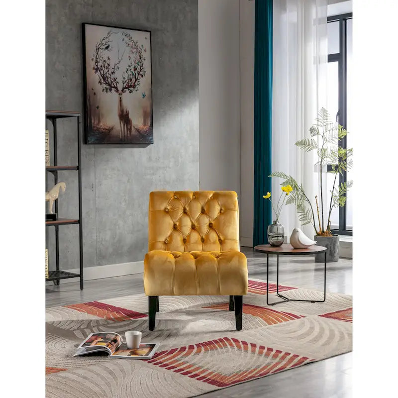 Velvet Upholstered Barrel Accent Chair with Wooden Legs