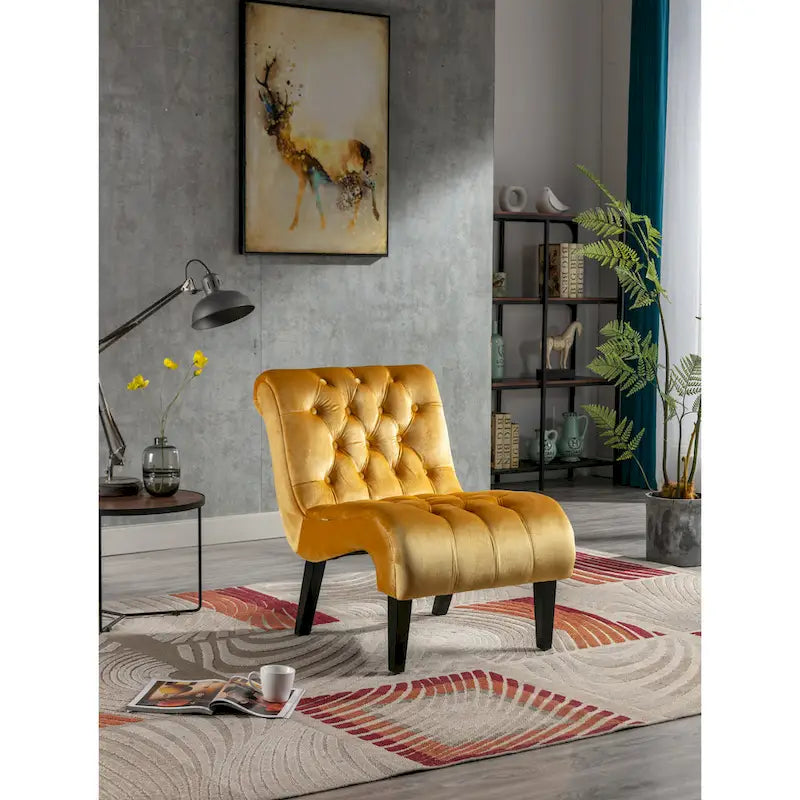 Velvet Upholstered Barrel Accent Chair with Wooden Legs