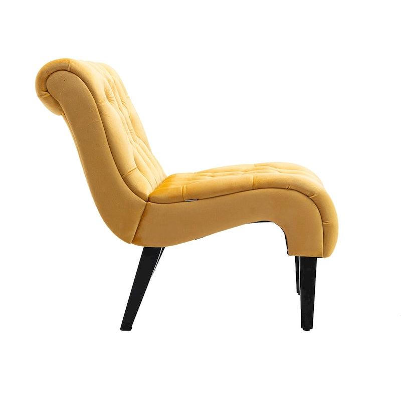 Velvet Upholstered Barrel Accent Chair with Wooden Legs