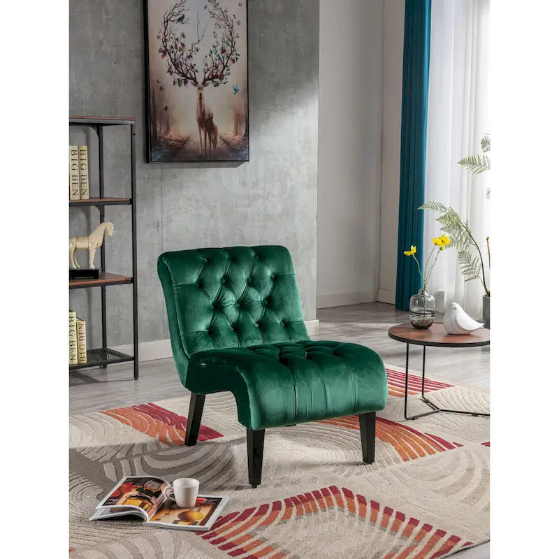 Velvet Upholstered Barrel Accent Chair with Wooden Legs