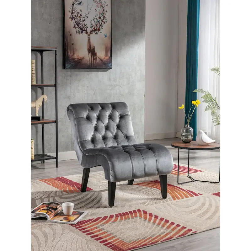 Velvet Upholstered Barrel Accent Chair with Wooden Legs
