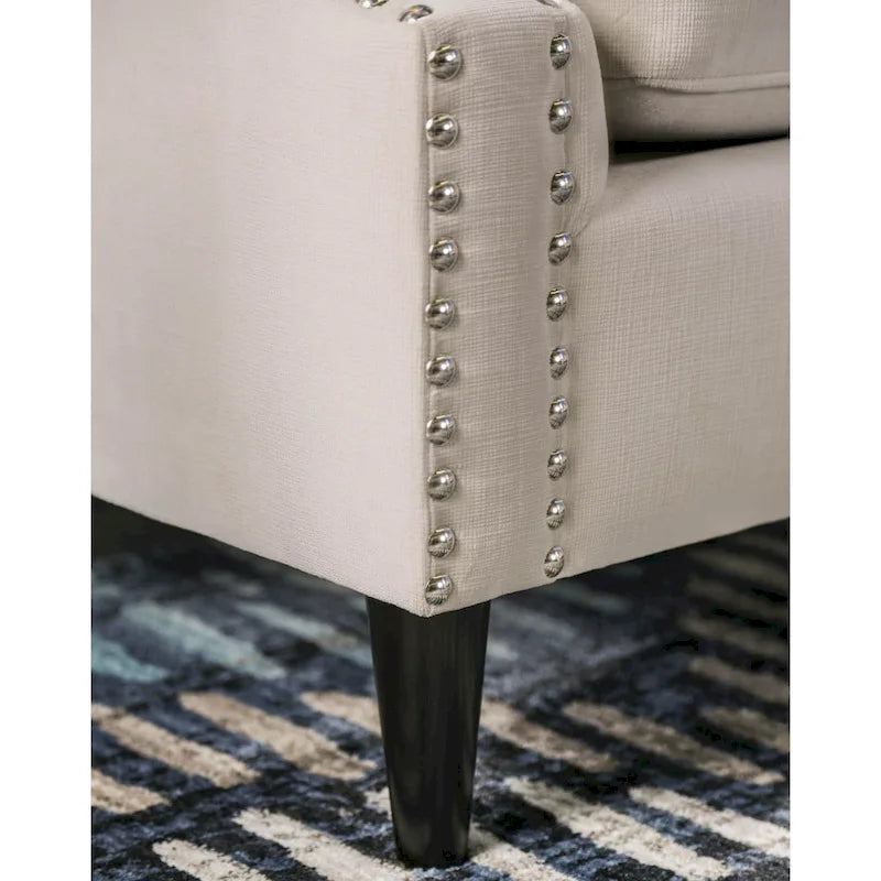 Transitional Microfiber Upholstered Tufted Back Tuxedo Arm Sofa