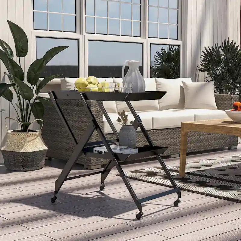 Zonnie Contemporary Steel 2-Shelf Folding Server Cart with Wheeled Base by Furniture of America