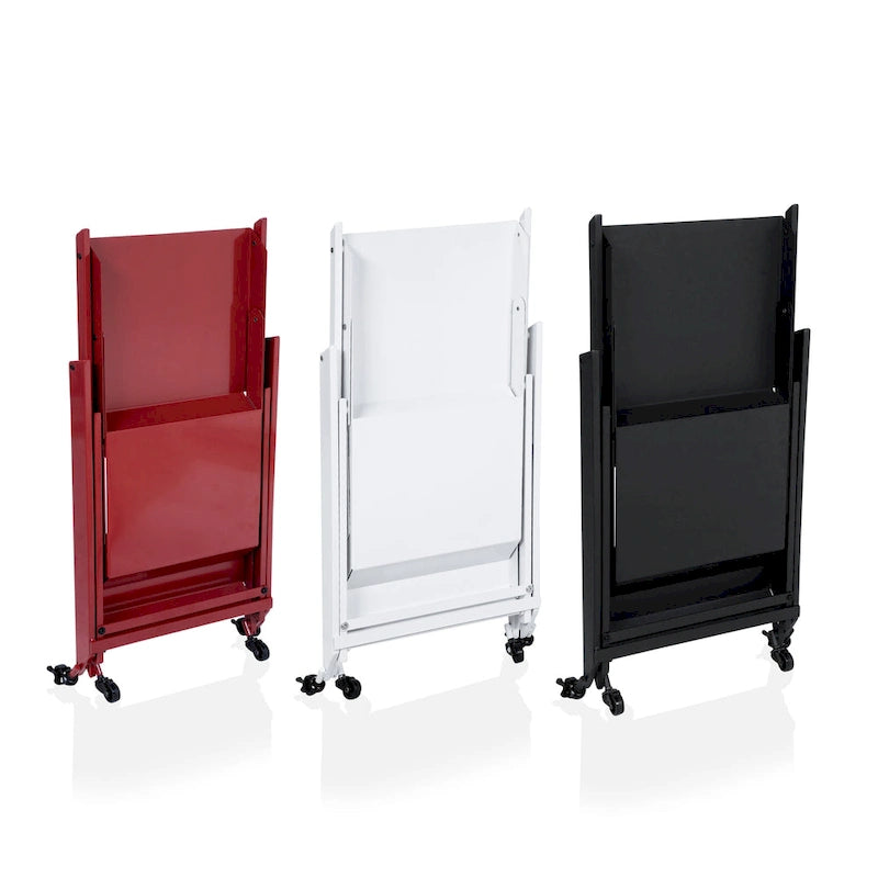 Contemporary Steel 2-Shelf Folding Bar Cart with Wheeled Base