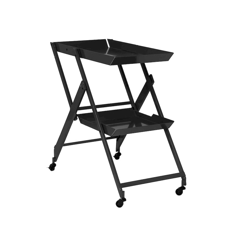 Contemporary Steel 2-Shelf Folding Bar Cart with Wheeled Base