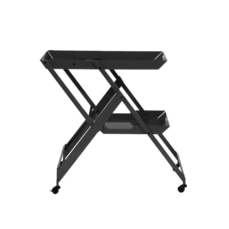Contemporary Steel 2-Shelf Folding Bar Cart with Wheeled Base