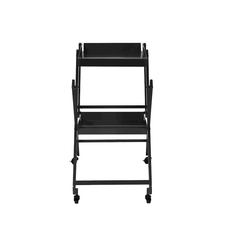 Contemporary Steel 2-Shelf Folding Bar Cart with Wheeled Base
