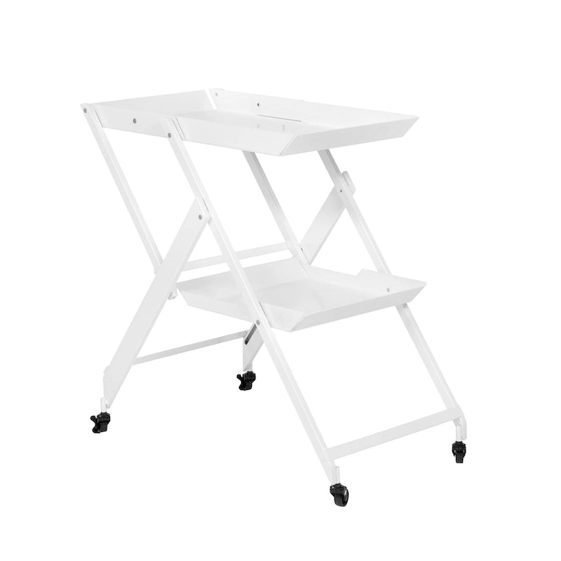 Contemporary Steel 2-Shelf Folding Bar Cart with Wheeled Base