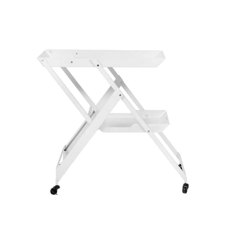 Contemporary Steel 2-Shelf Folding Bar Cart with Wheeled Base