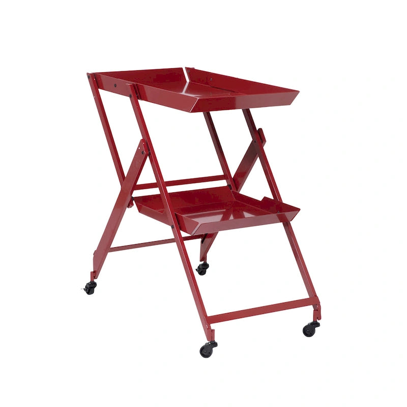 Contemporary Steel 2-Shelf Folding Bar Cart with Wheeled Base