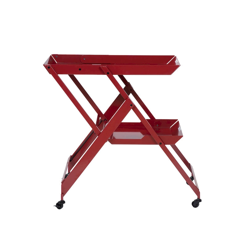 Contemporary Steel 2-Shelf Folding Bar Cart with Wheeled Base