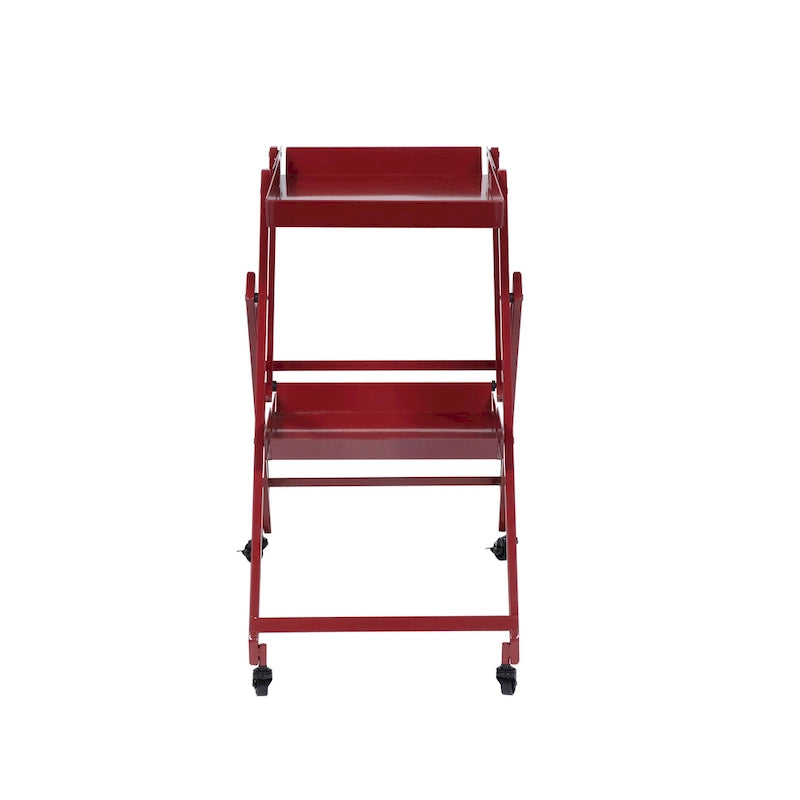 Contemporary Steel 2-Shelf Folding Bar Cart with Wheeled Base