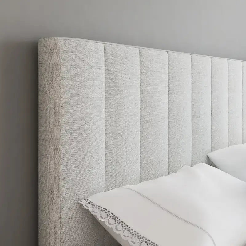 Linen Fully Upholstered Platform Bed Frame with Adjustable Headboard