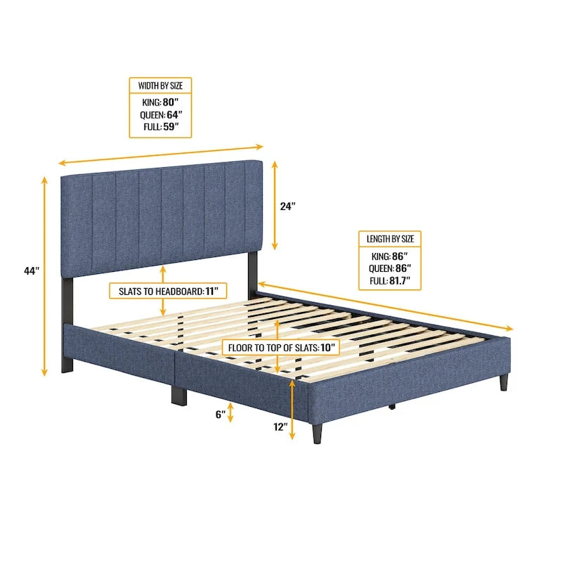 Linen Fully Upholstered Platform Bed Frame with Adjustable Headboard