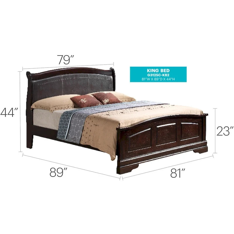 Upholstered Wood King Panel Bed