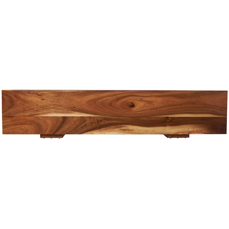 Brown Wood Block Bench with Elevated Base