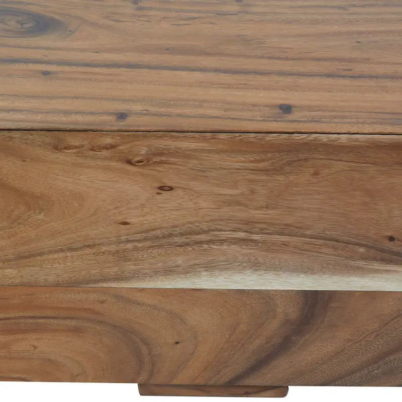 Brown Wood Block Bench with Elevated Base
