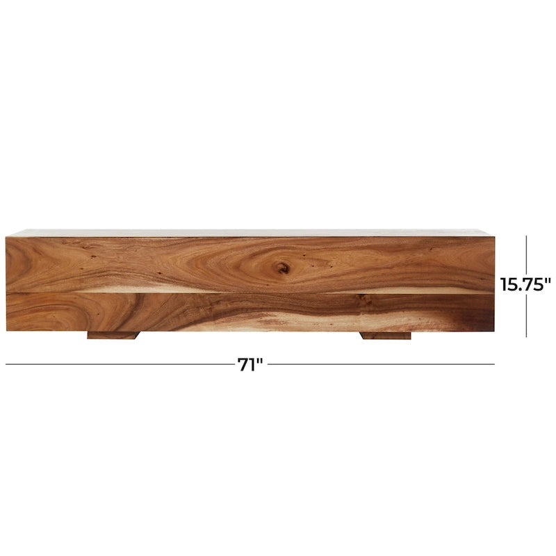 Brown Wood Block Bench with Elevated Base