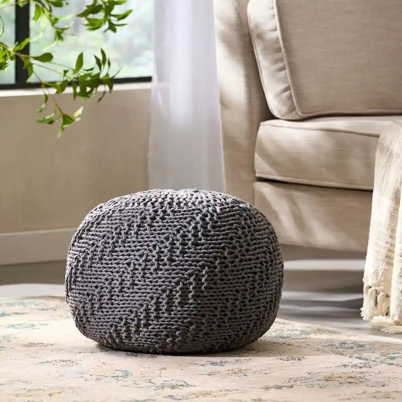 Indoor and Outdoor Knitted Round Pouf