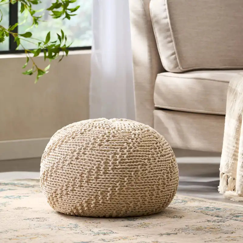 Indoor and Outdoor Knitted Round Pouf