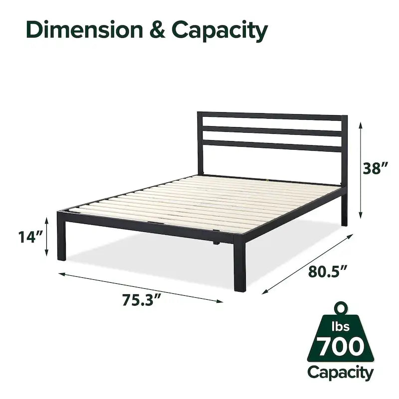 Black Metal Platform Bed Frame with Headboard