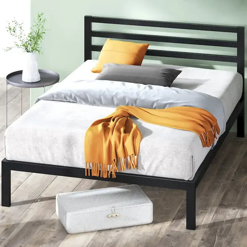 Priage by ZINUS Black Metal Platform Bed Frame with Headboard