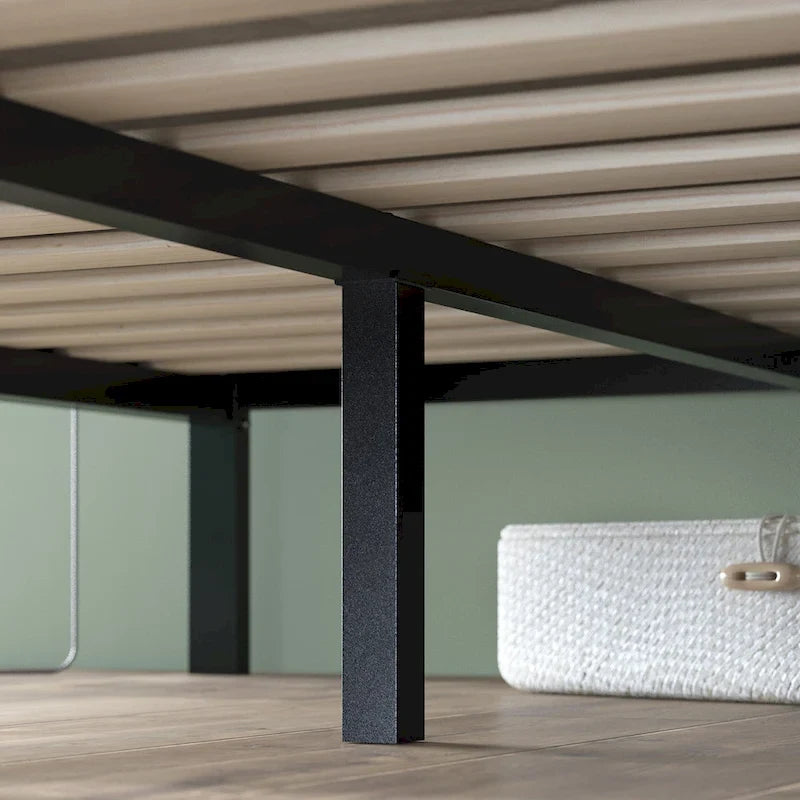 Black Metal Platform Bed Frame with Headboard