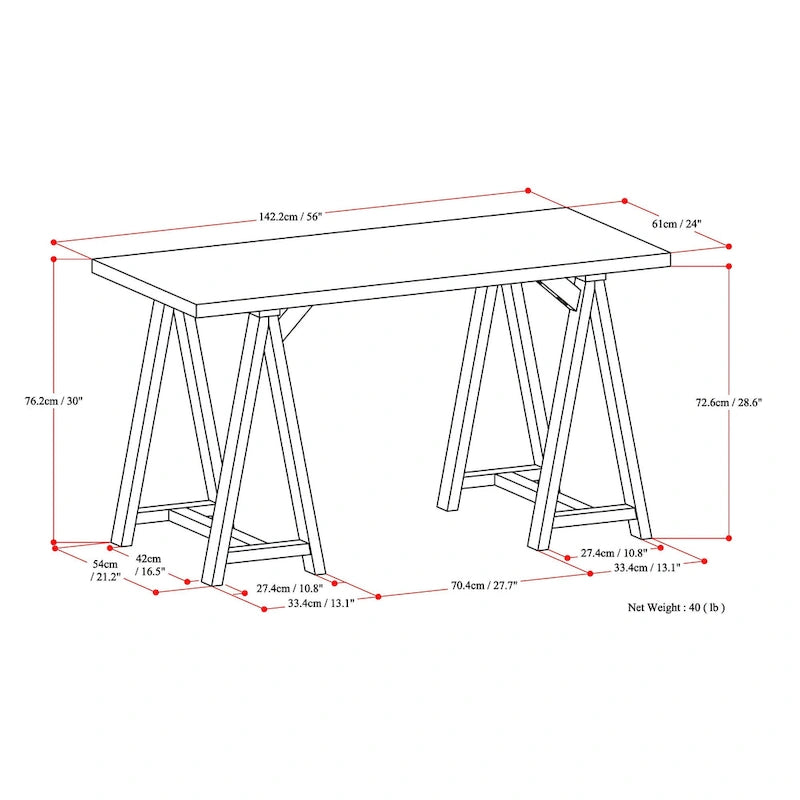 Solid Wood Modern Industrial 56-Inch Writing Desk