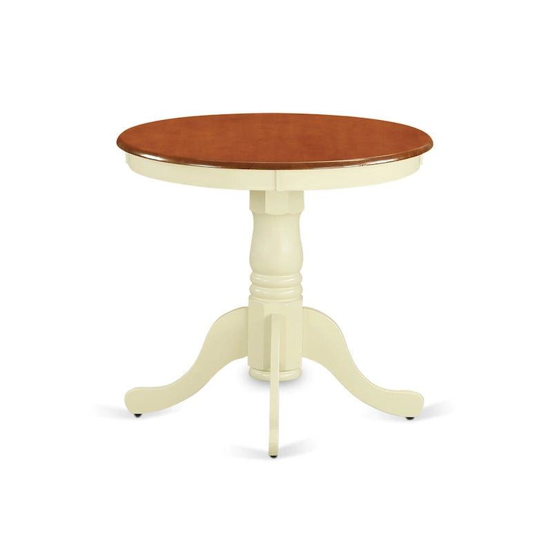 Round Wooden Dining Table with Pedestal Base, Buttermilk and Cherry