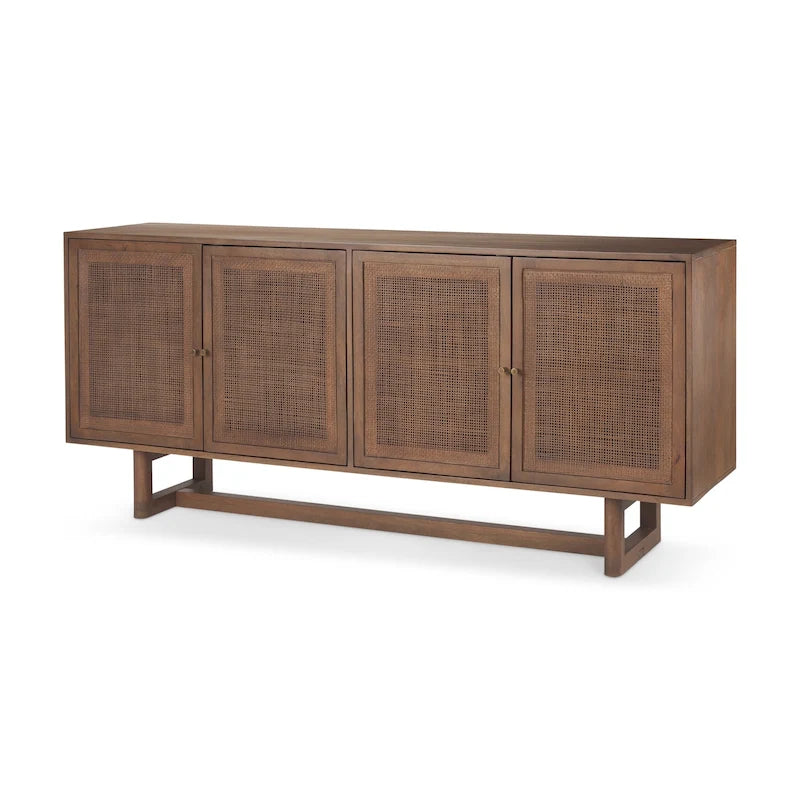 Light Brown Solid Mango Wood Four-Door Cane Sideboard