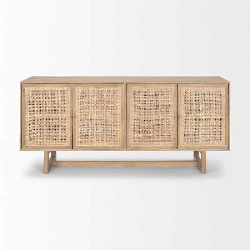 Light Brown Solid Mango Wood Four-Door Cane Sideboard