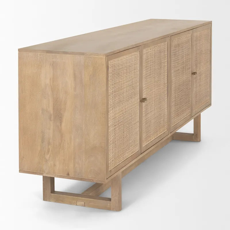 Light Brown Solid Mango Wood Four-Door Cane Sideboard