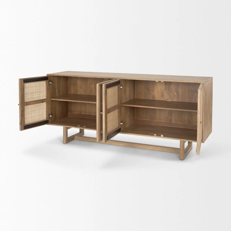 Light Brown Solid Mango Wood Four-Door Cane Sideboard