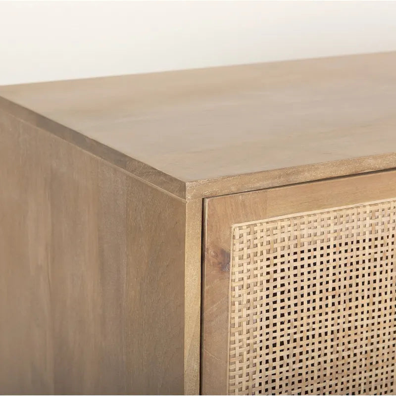 Light Brown Solid Mango Wood Four-Door Cane Sideboard