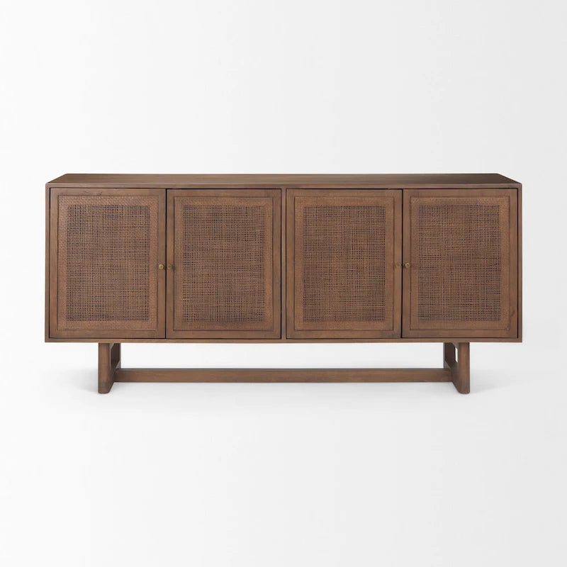 Light Brown Solid Mango Wood Four-Door Cane Sideboard